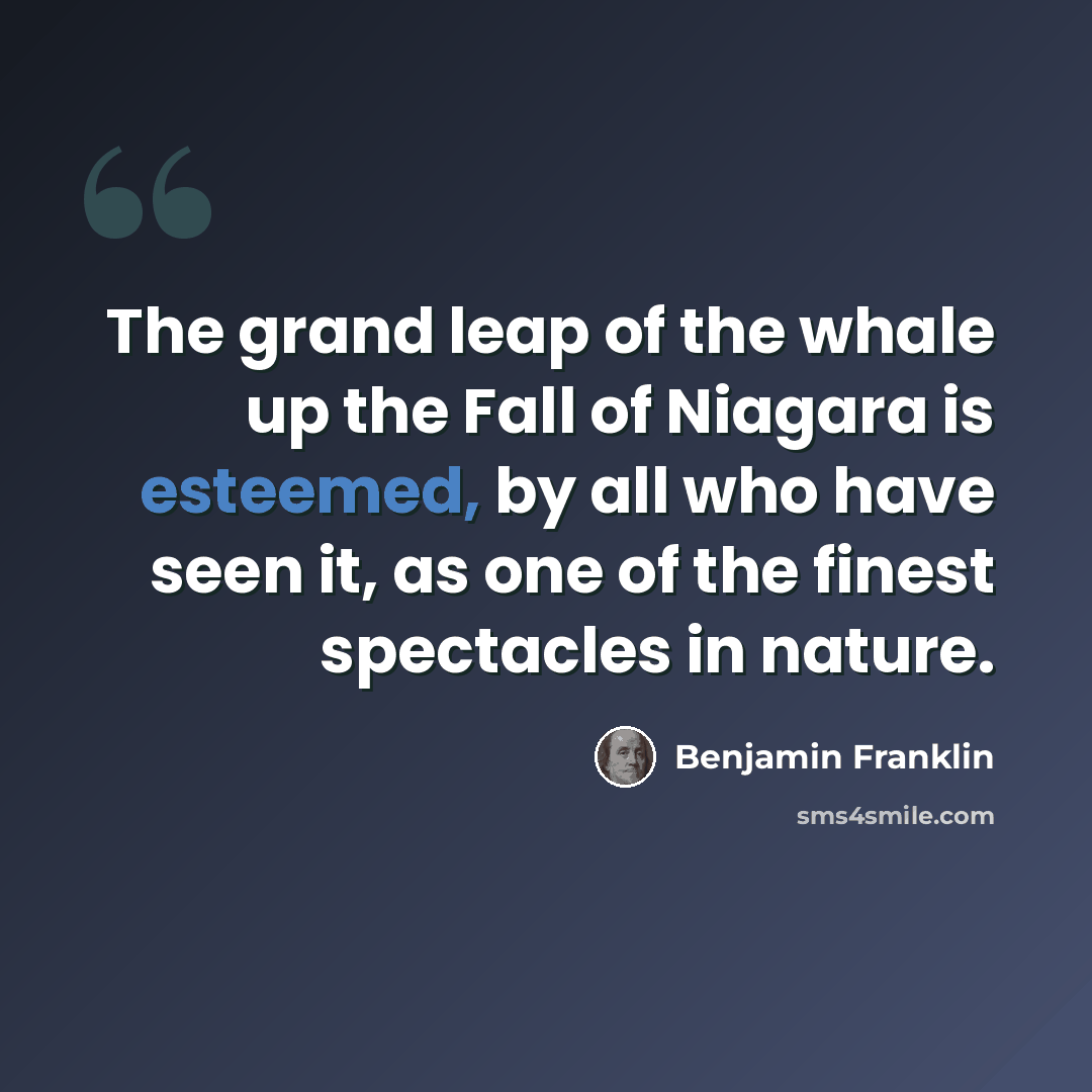 “The grand leap of the whale up the Fall of Niagara is esteemed, by all who have seen it, as one of the finest spectacles in nature.” quote by Benjamin Franklin