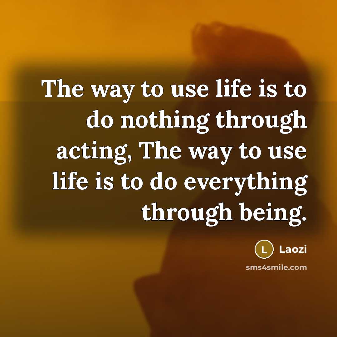 “The way to use life is to do nothing through acting, The way to use life is to do everything through being.” quote by Laozi