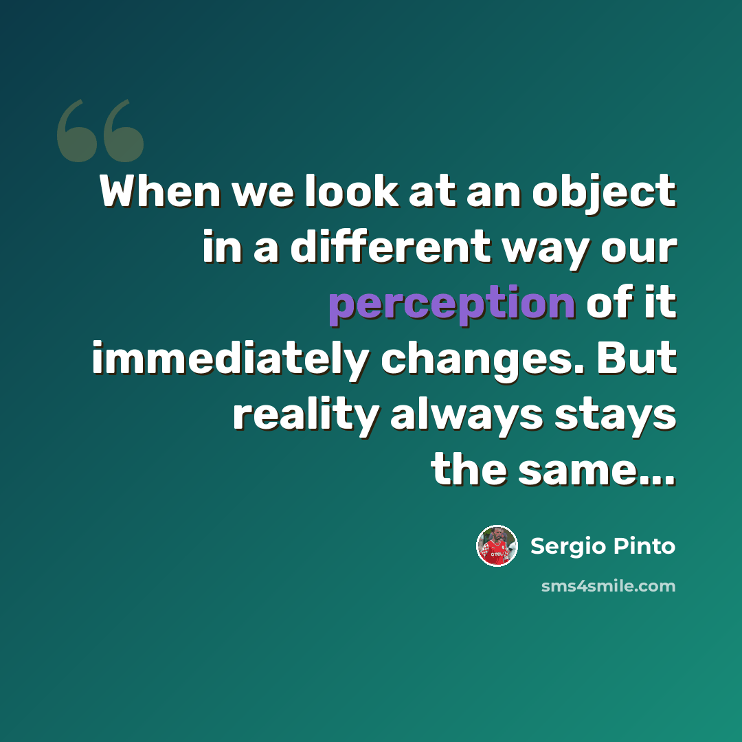 “When we look at an object in a different way our perception of it immediately changes. But reality always stays the same...” quote by Sergio Pinto