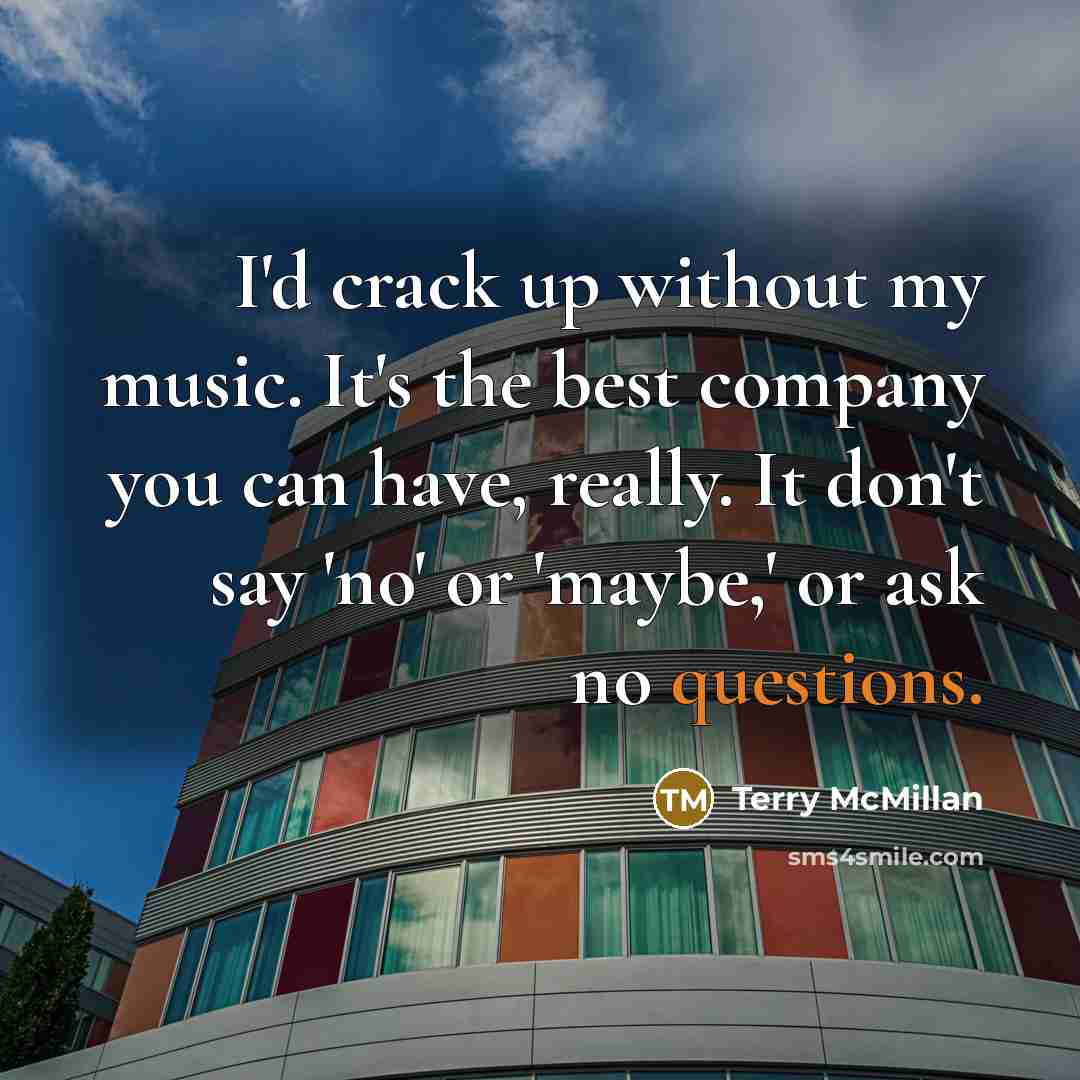“I'd crack up without my music. It's the best company you can have, really. It don't say 'no' or 'maybe,' or ask no questions.” quote by Terry McMillan