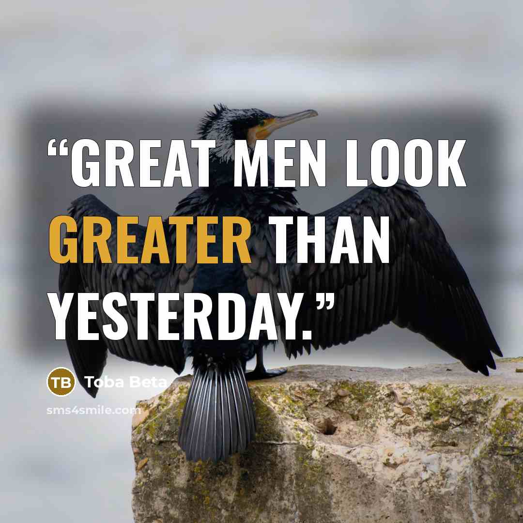 “Great men look greater than yesterday.” quote by Toba Beta