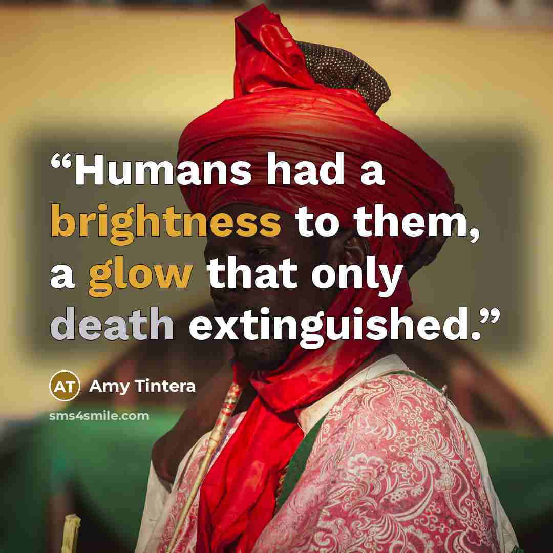 “Humans had a brightness to them, a glow that only death extinguished.” quote by Amy Tintera