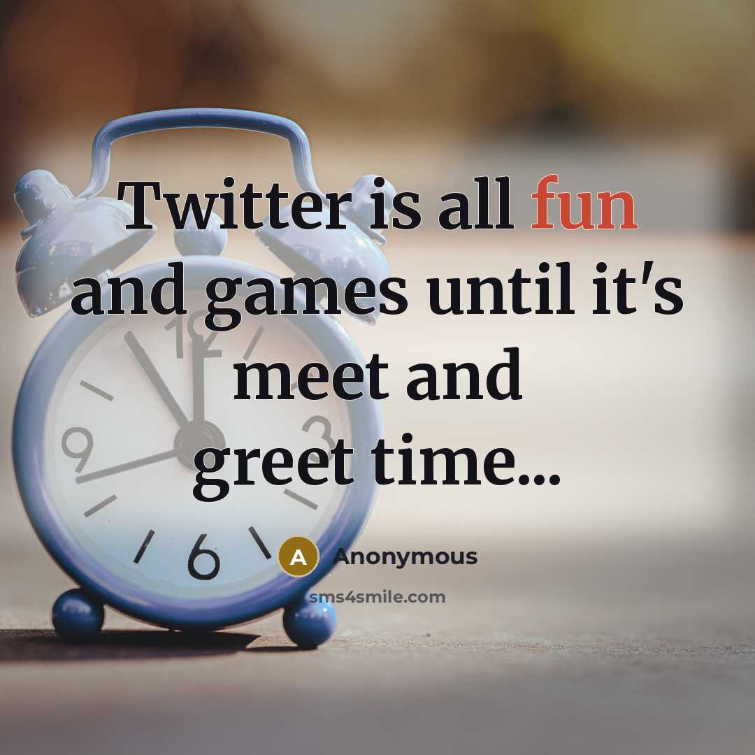 “Twitter is all fun and games until it's meet and greet time...” quote by Anonymous