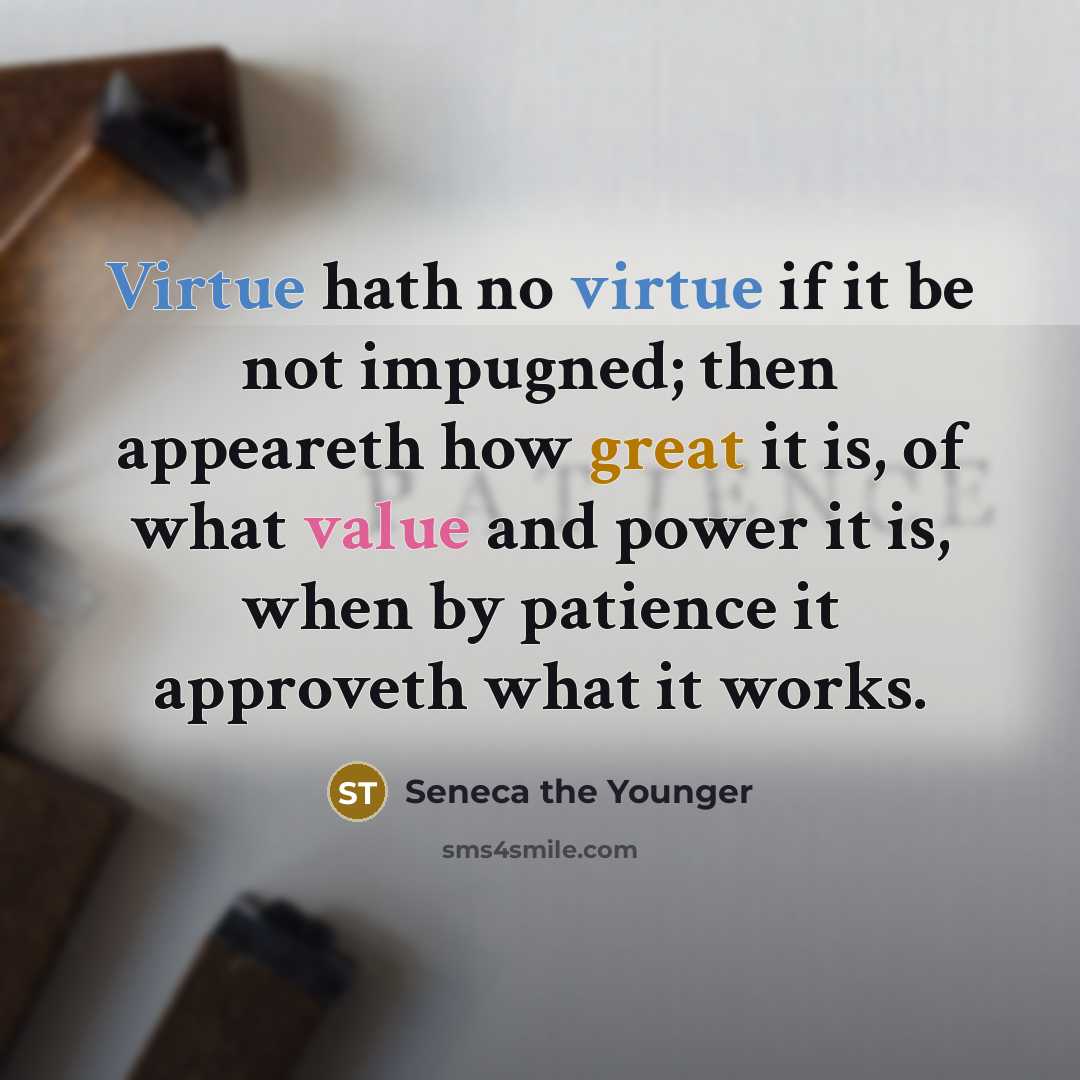 “Virtue hath no virtue if it be not impugned; then appeareth how great it is, of what value and power it is, when by patience it approveth what it works.” quote by Seneca the Younger