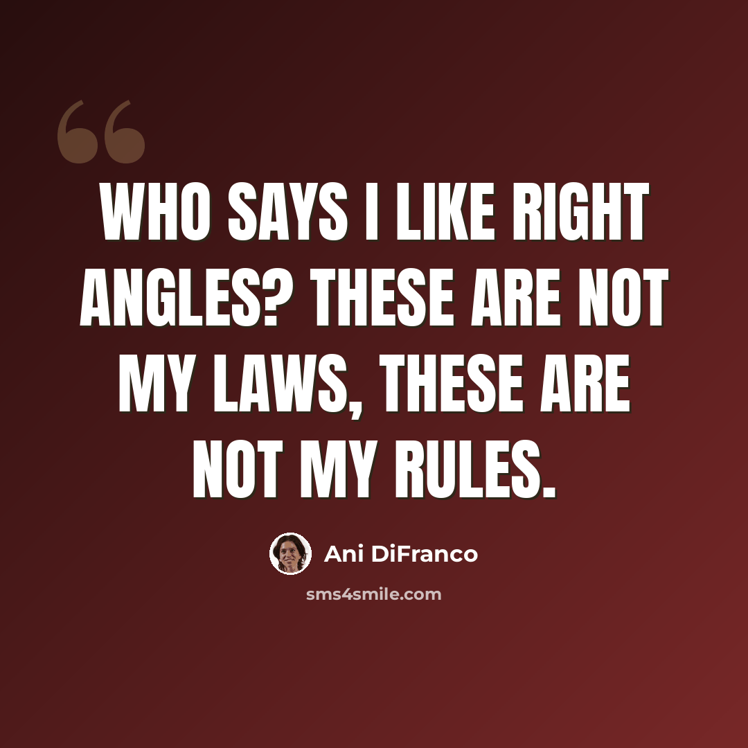 “Who says I like right angles? These are not my laws, these are not my rules.” quote by Ani DiFranco