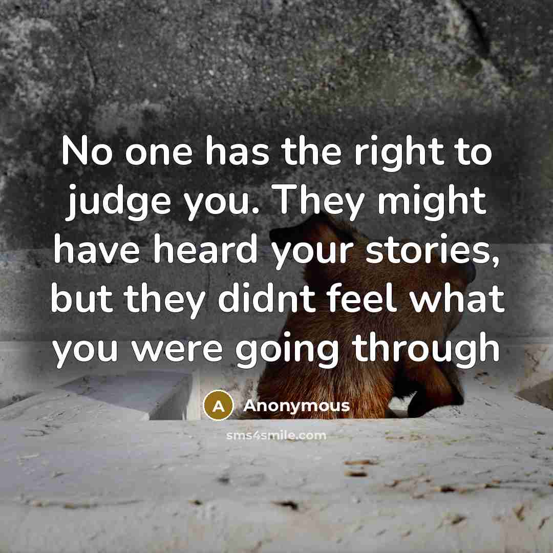 “No one has the right to judge you. They might have heard your stories, but they didnt feel what you were going through” quote by Anonymous