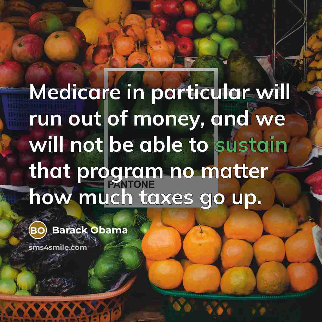 “Medicare in particular will run out of money, and we will not be able to sustain that program no matter how much taxes go up.” quote by Barack Obama