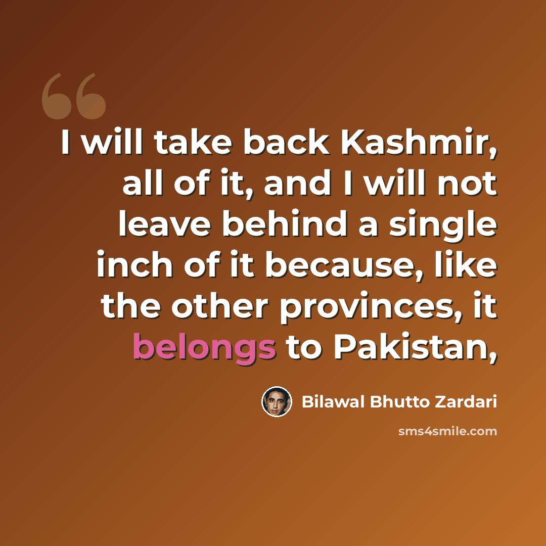 “I will take back Kashmir, all of it, and I will not leave behind a single inch of it because, like the other provinces, it belongs to Pakistan,” quote by Bilawal Bhutto Zardari