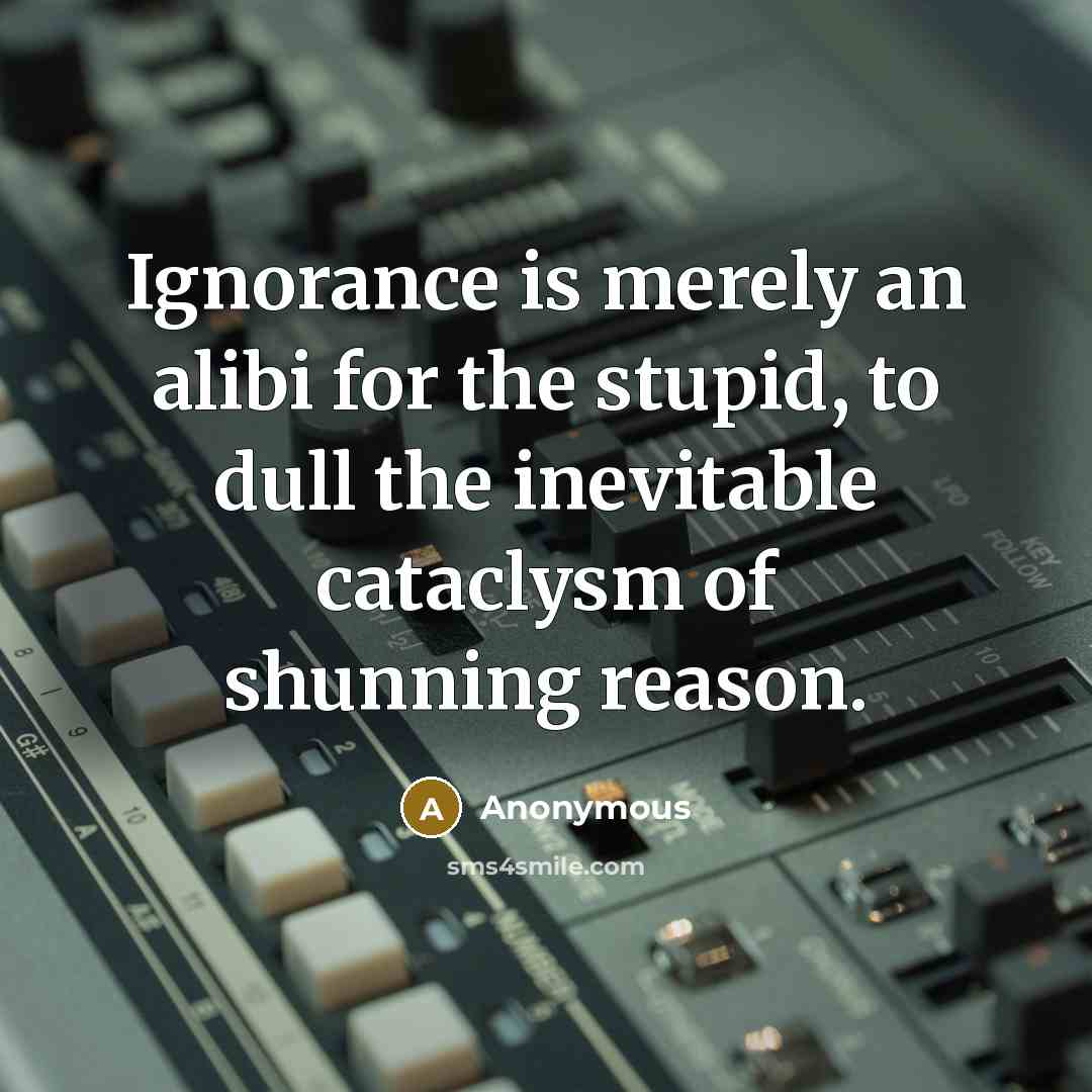“Ignorance is merely an alibi for the stupid, to dull the inevitable cataclysm of shunning reason.” quote by Anonymous