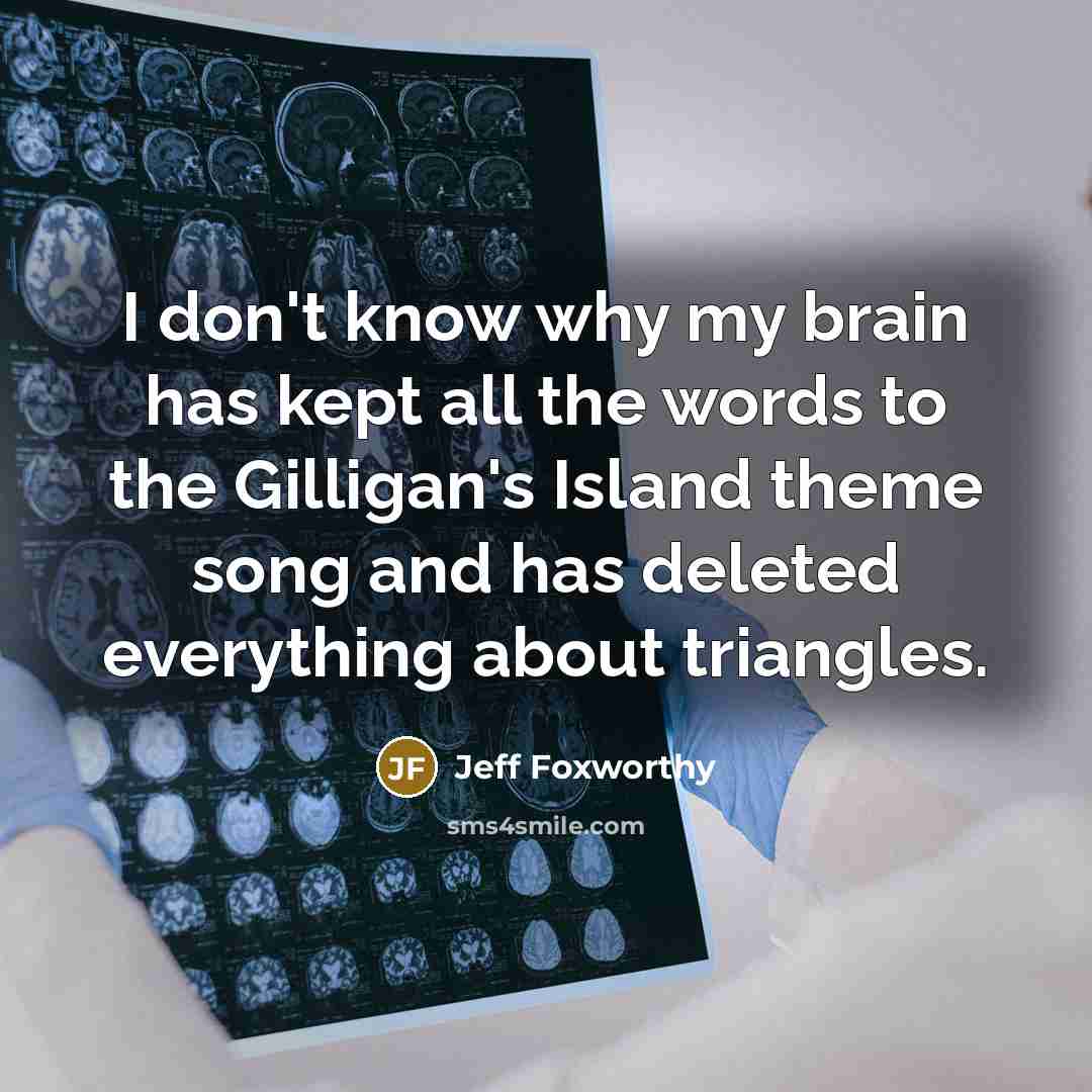 “I don't know why my brain has kept all the words to the Gilligan's Island theme song and has deleted everything about triangles.” quote by Jeff Foxworthy