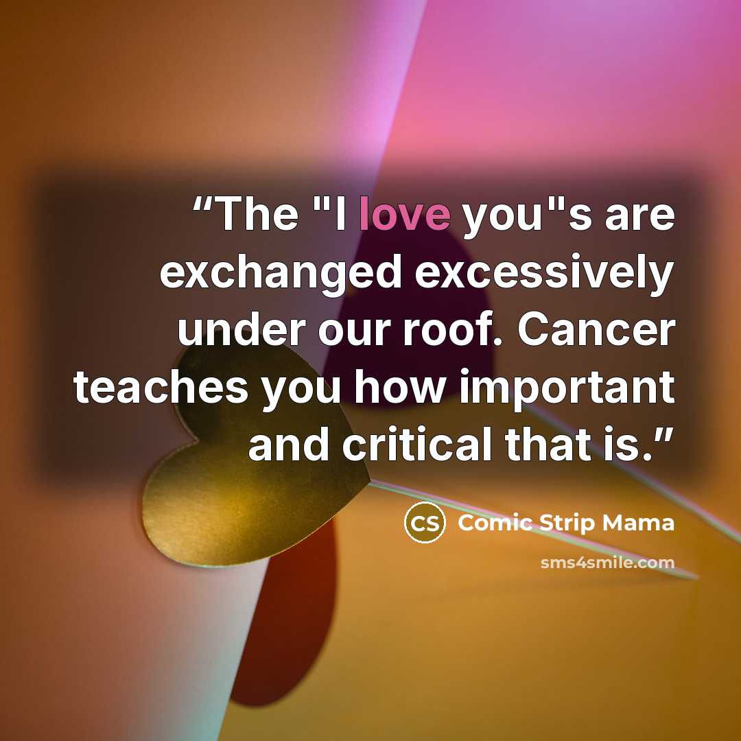 “The "I love you"s are exchanged excessively under our roof. Cancer teaches you how important and critical that is.” quote by Comic Strip Mama