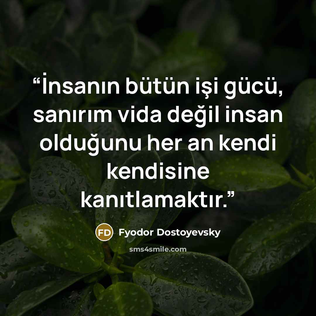 “İnsanın bütün işi gücü, sanırım vida değil insan olduğunu her an kendi kendisine kanıtlamaktır.” quote by Fyodor Dostoyevsky