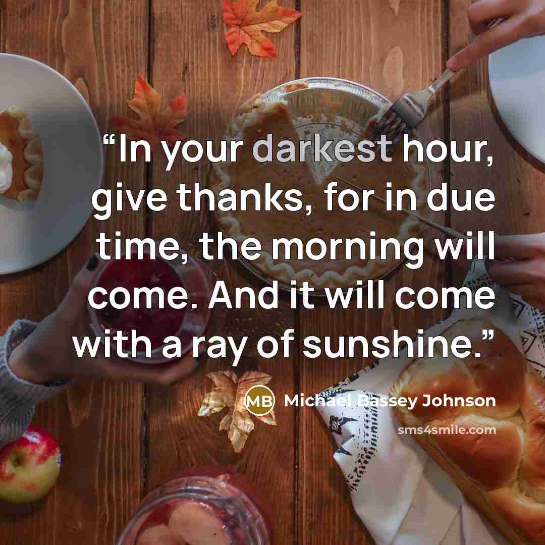 “In your darkest hour, give thanks, for in due time, the morning will come. And it will come with a ray of sunshine.” quote by Michael Bassey Johnson