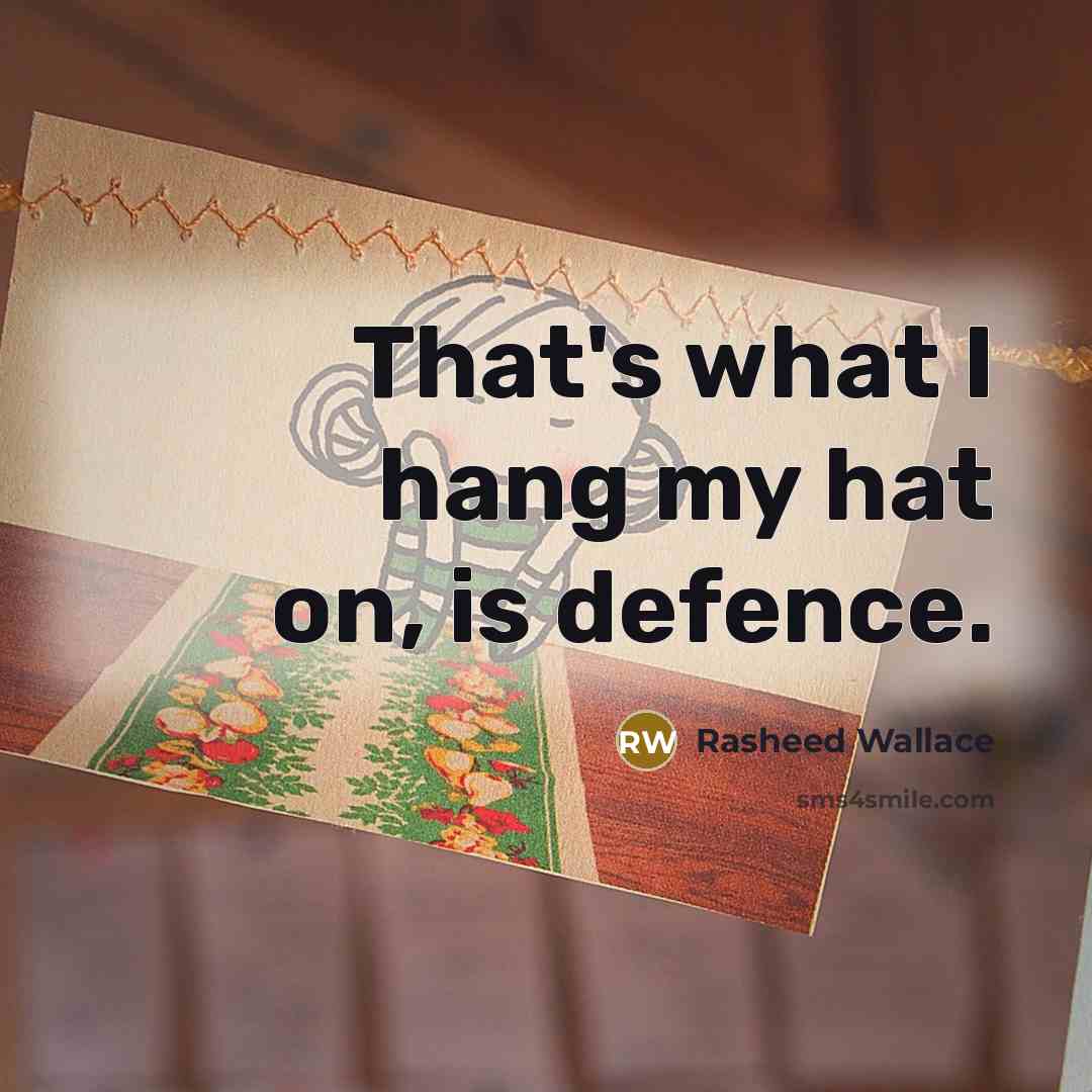 “That's what I hang my hat on, is defence.” quote by Rasheed Wallace