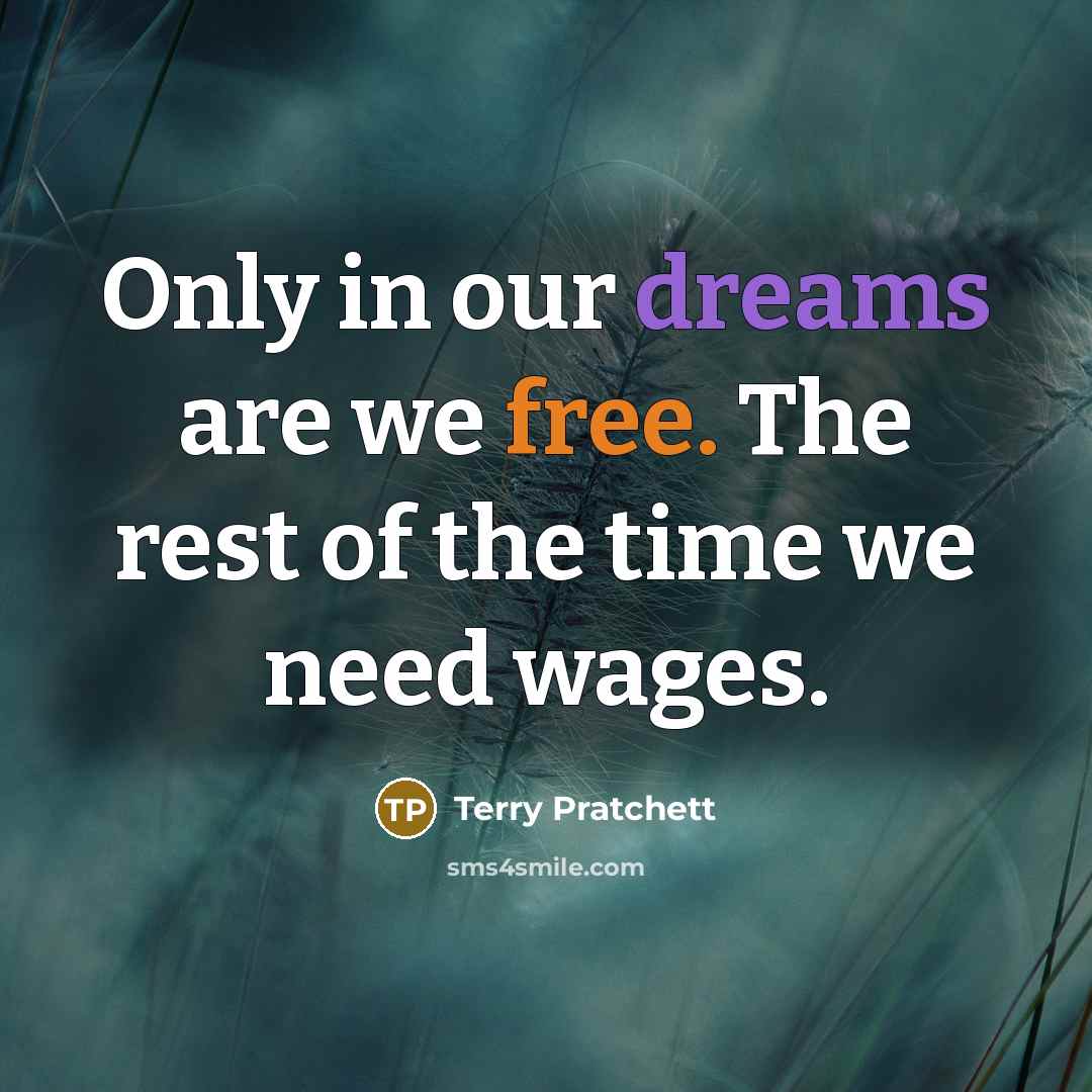 “Only in our dreams are we free. The rest of the time we need wages.” quote by Terry Pratchett