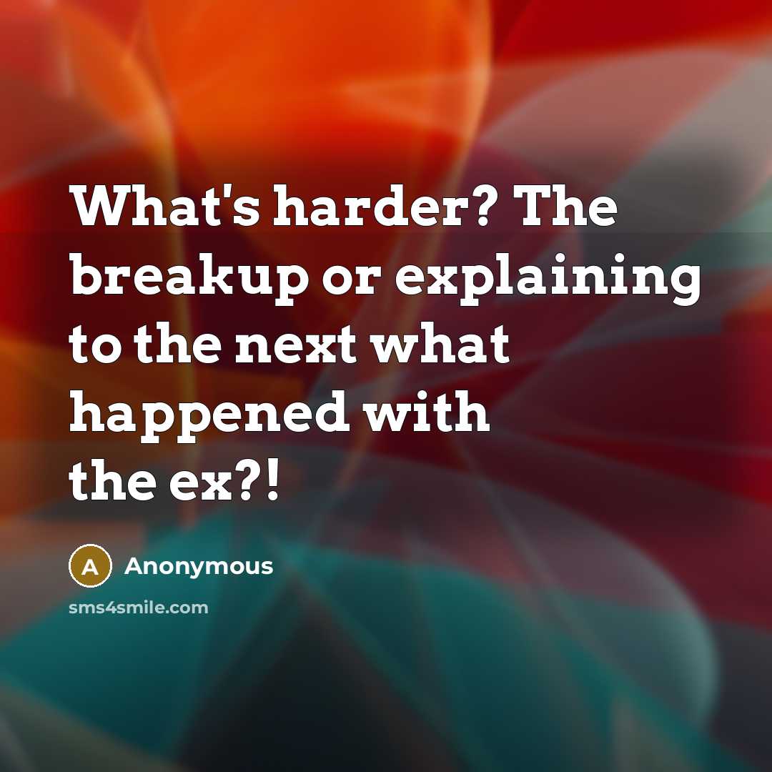 “What's harder? The breakup or explaining to the next what happened with the ex?!” quote by Anonymous