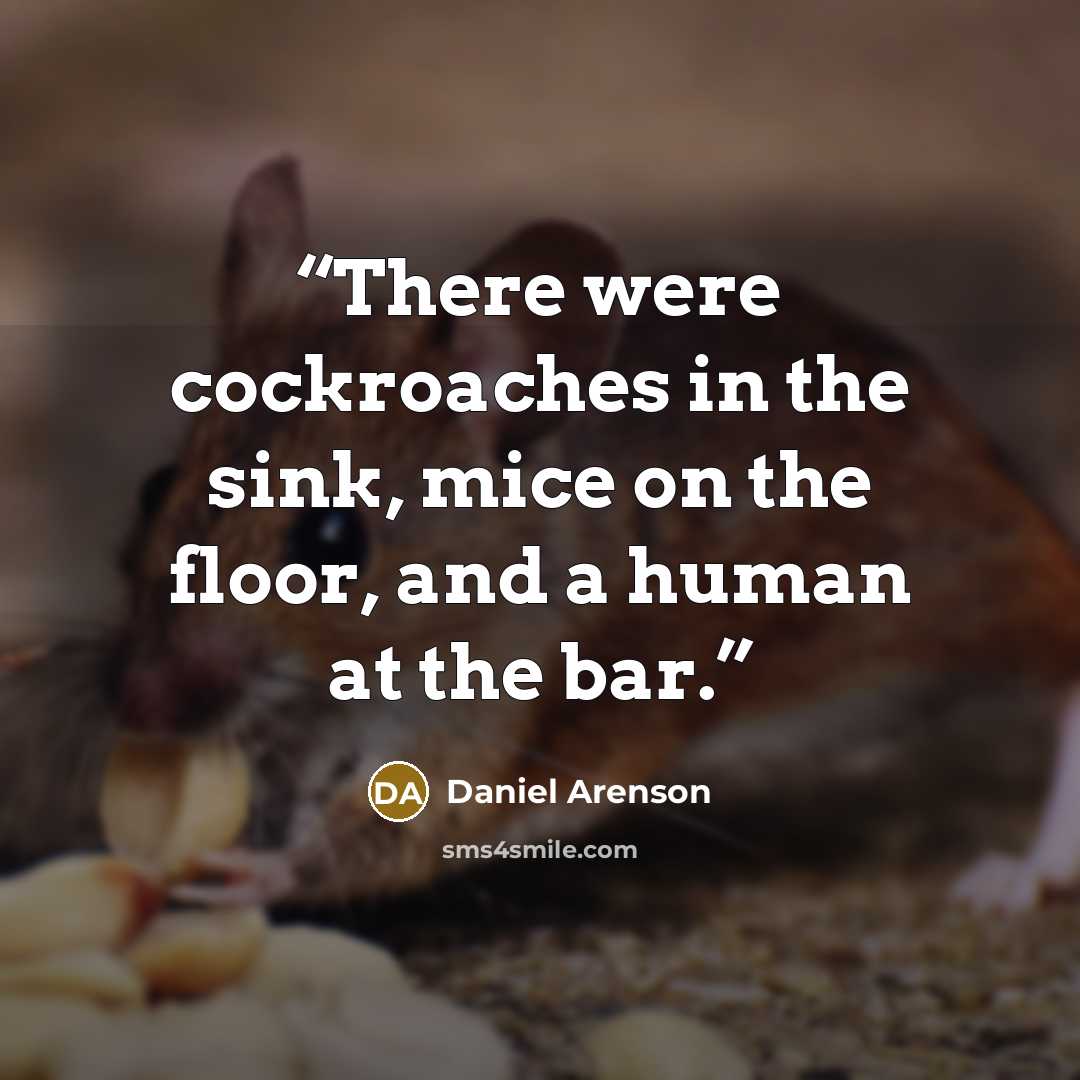 “There were cockroaches in the sink, mice on the floor, and a human at the bar.” quote by Daniel Arenson