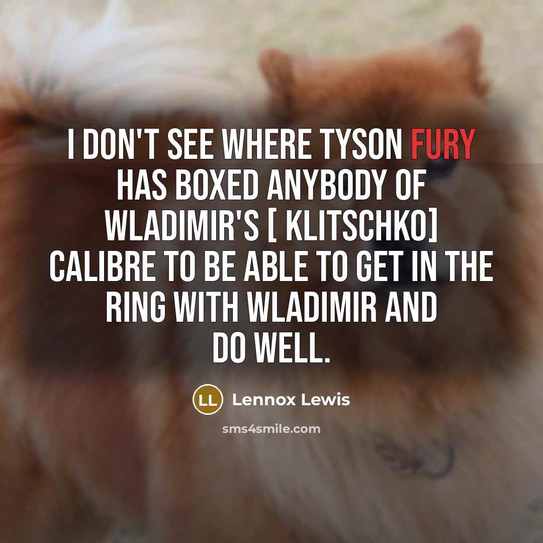 “I don't see where Tyson Fury has boxed anybody of Wladimir's [ Klitschko] calibre to be able to get in the ring with Wladimir and do well.” quote by Lennox Lewis