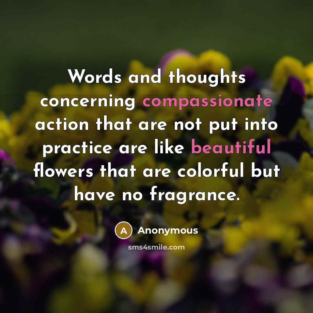 “Words and thoughts concerning compassionate action that are not put into practice are like beautiful flowers that are colorful but have no fragrance.” quote by Anonymous