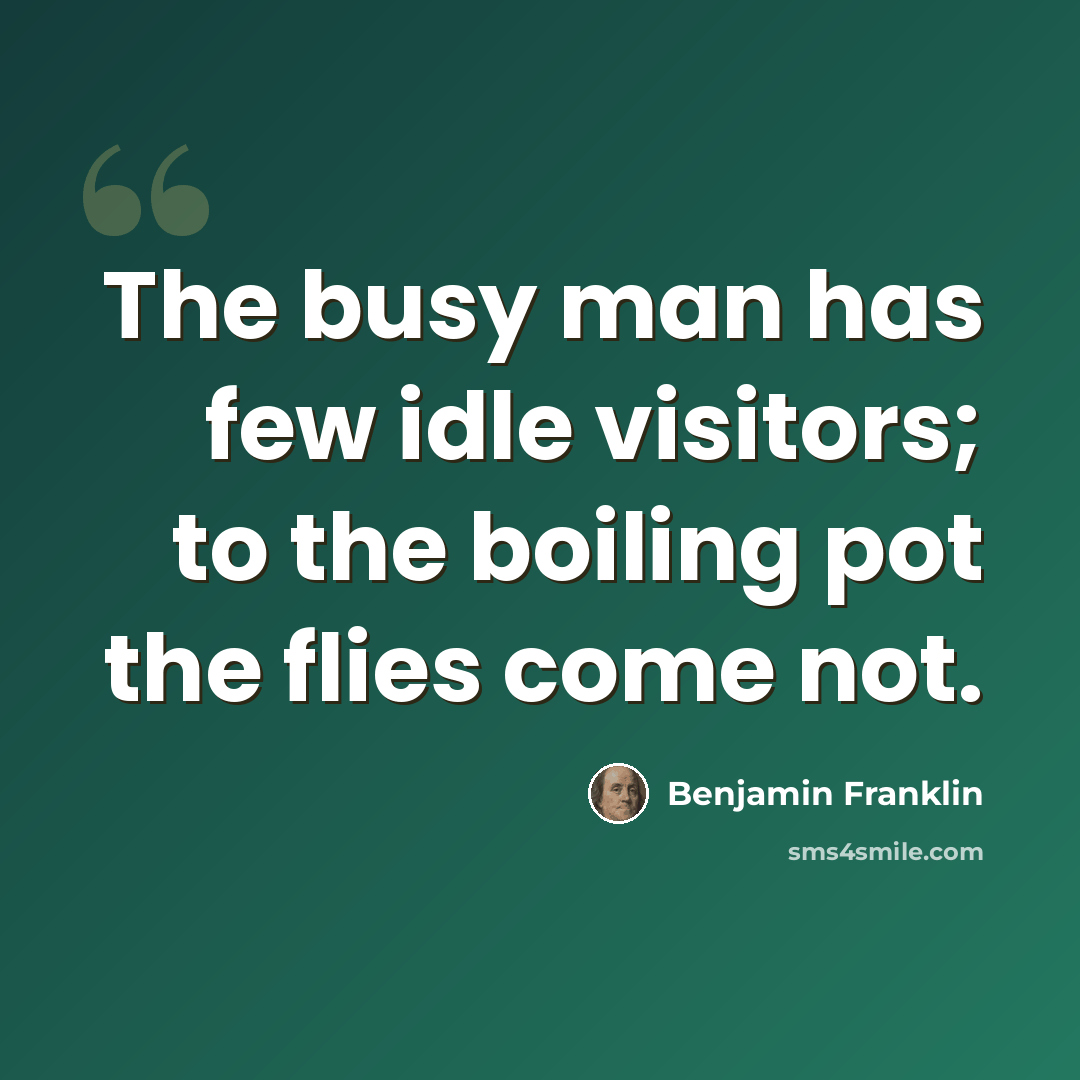 “The busy man has few idle visitors; to the boiling pot the flies come not.” quote by Benjamin Franklin