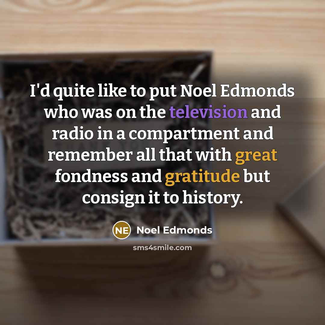 “I'd quite like to put Noel Edmonds who was on the television and radio in a compartment and remember all that with great fondness and gratitude but consign it to history.” quote by Noel Edmonds