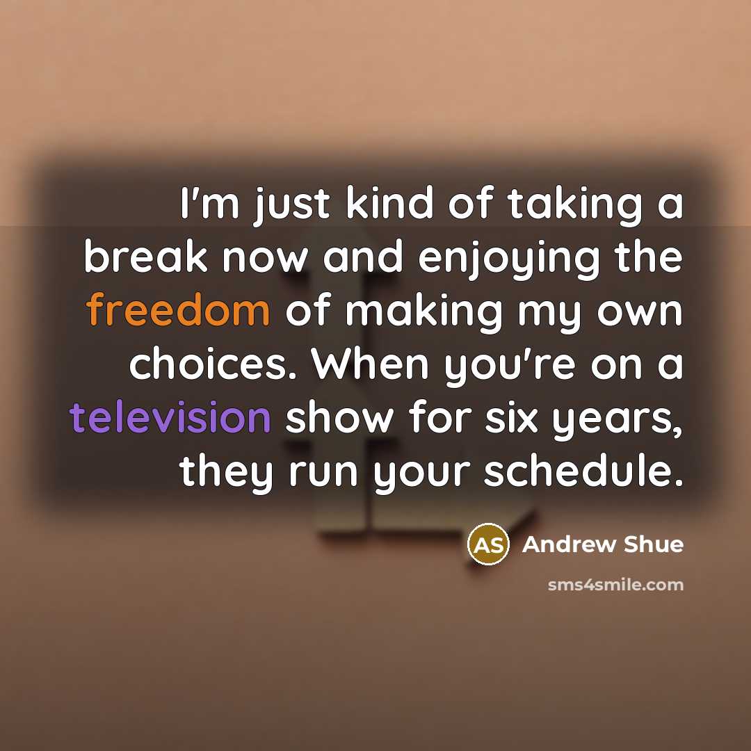 “I'm just kind of taking a break now and enjoying the freedom of making my own choices. When you're on a television show for six years, they run your schedule.” quote by Andrew Shue