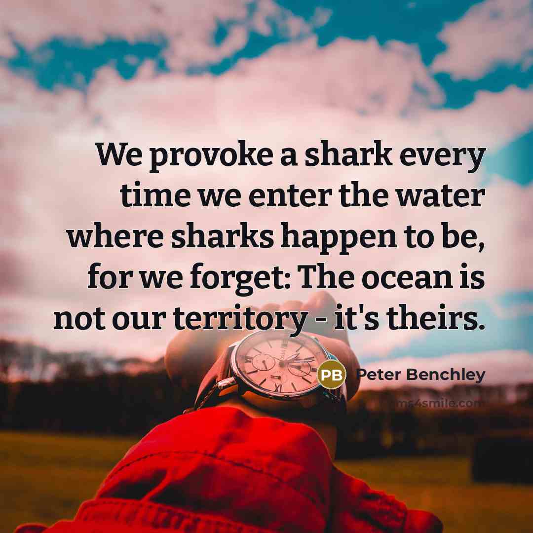 “We provoke a shark every time we enter the water where sharks happen to be, for we forget: The ocean is not our territory - it's theirs.” quote by Peter Benchley