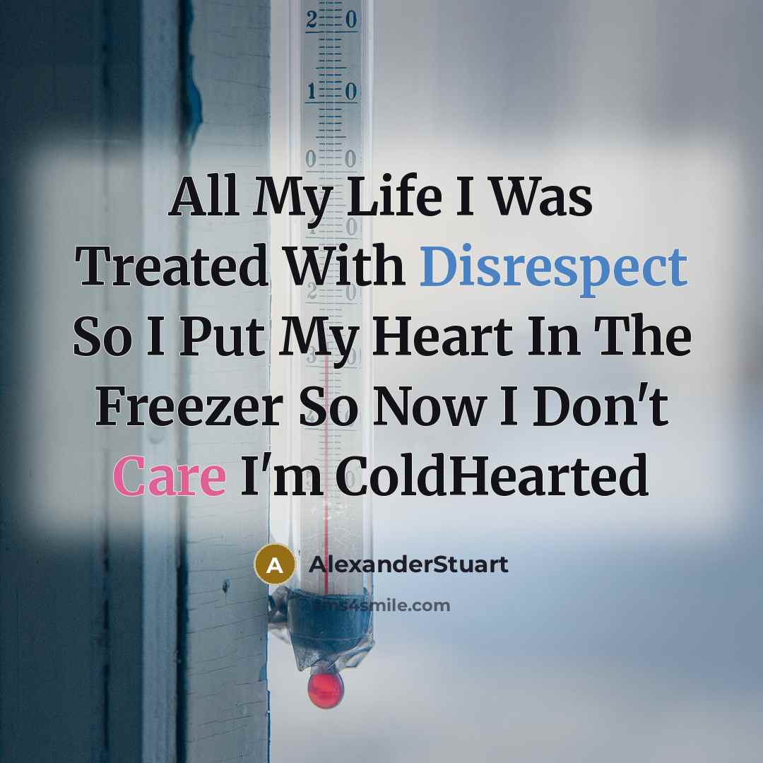 “All My Life I Was Treated With Disrespect So I Put My Heart In The Freezer So Now I Don't Care I'm ColdHearted” quote by AlexanderStuart