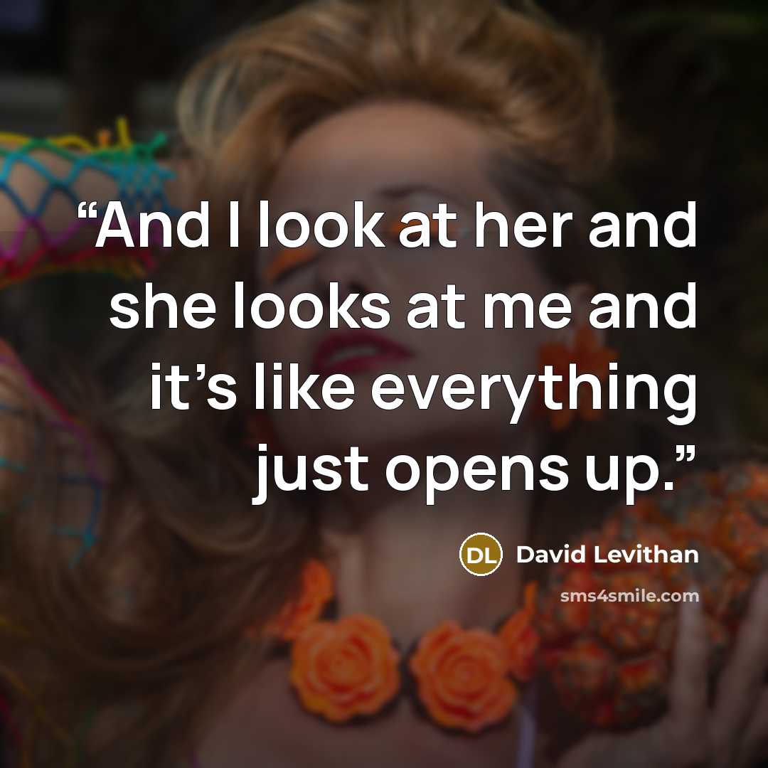 “And I look at her and she looks at me and it's like everything just opens up.” quote by David Levithan
