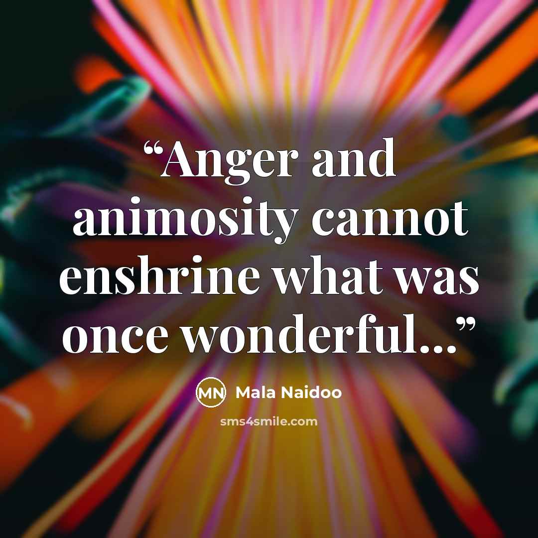 “Anger and animosity cannot enshrine what was once wonderful...” quote by Mala Naidoo