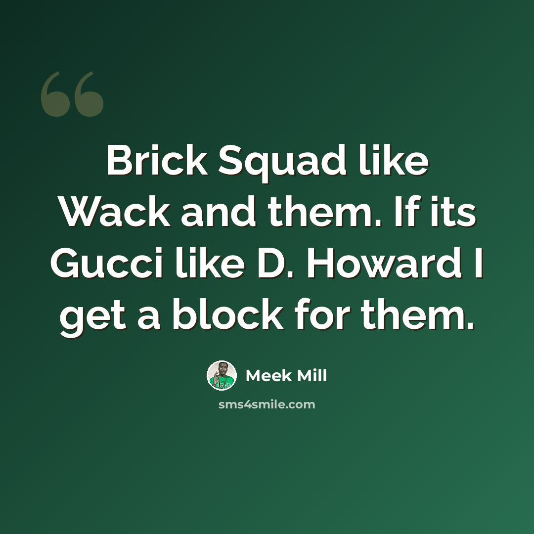 “Brick Squad like Wack and them. If its Gucci like D. Howard I get a block for them.” quote by Meek Mill