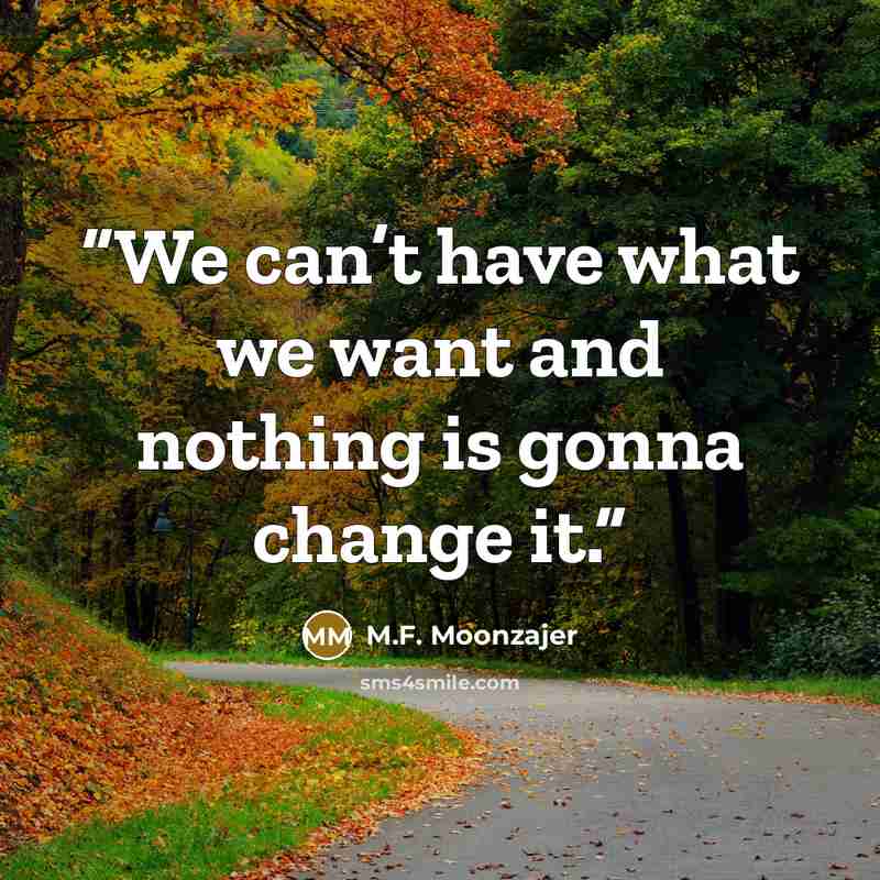 “We can’t have what we want and nothing is gonna change it.” quote by M.F. Moonzajer