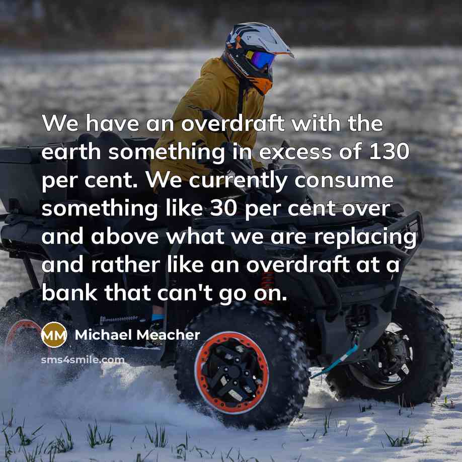 “We have an overdraft with the earth something in excess of 130 per cent. We currently consume something like 30 per cent over and above what we are replacing and rather like an overdraft at a bank that can't go on.” quote by Michael Meacher