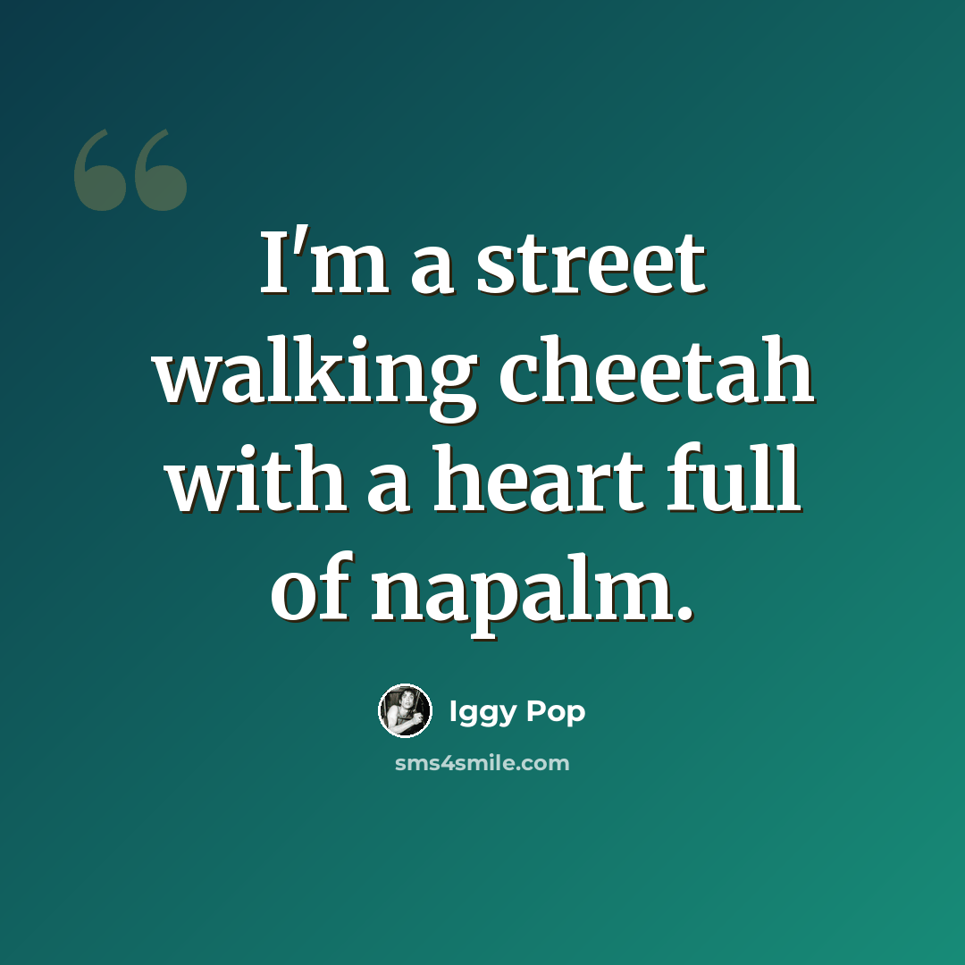 “I'm a street walking cheetah with a heart full of napalm.” quote by Iggy Pop