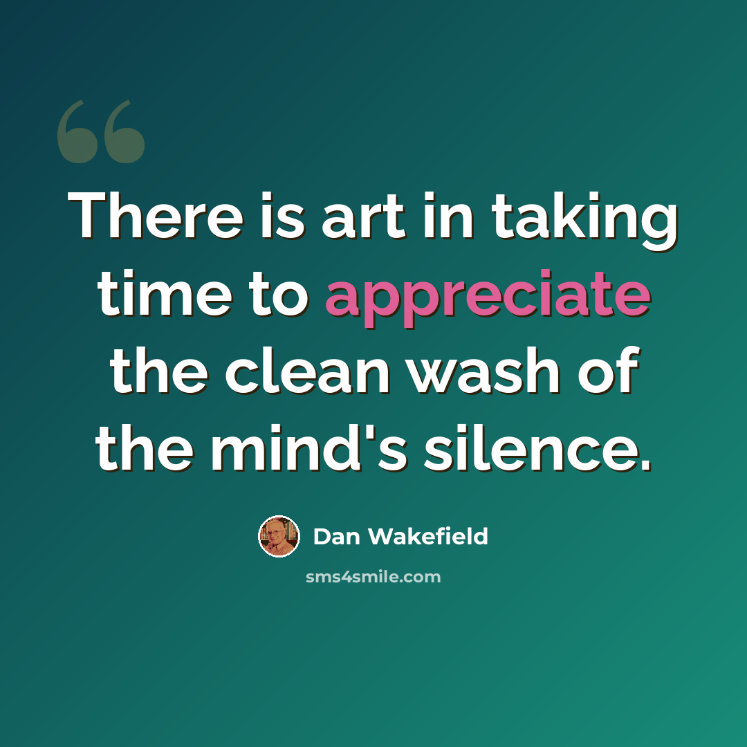“There is art in taking time to appreciate the clean wash of the mind's silence.” quote by Dan Wakefield