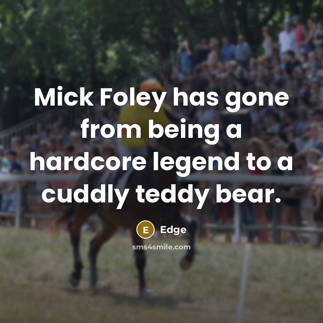 “Mick Foley has gone from being a hardcore legend to a cuddly teddy bear.” quote by Edge