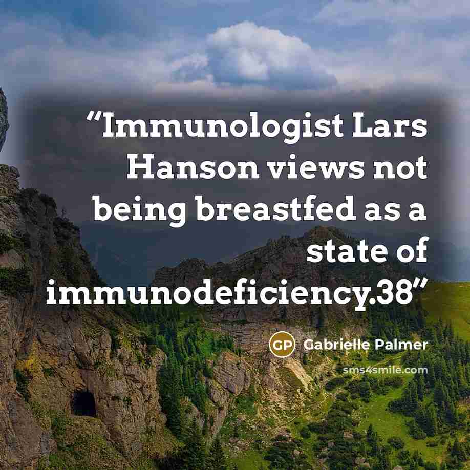 “Immunologist Lars Hanson views not being breastfed as a state of immunodeficiency.38” quote by Gabrielle Palmer