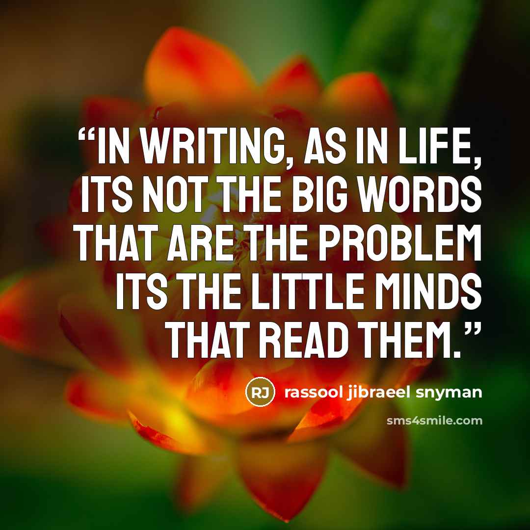 “In writing, as in life, its not the big words that are the problem its the little minds that read them.” quote by rassool jibraeel snyman