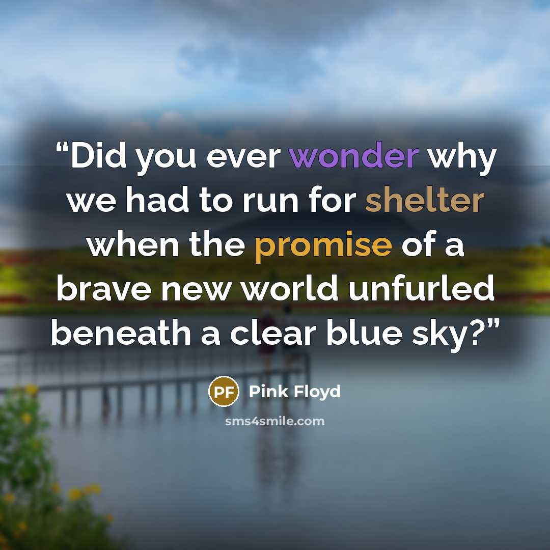 “Did you ever wonder why we had to run for shelter when the promise of a brave new world unfurled beneath a clear blue sky?” quote by Pink Floyd