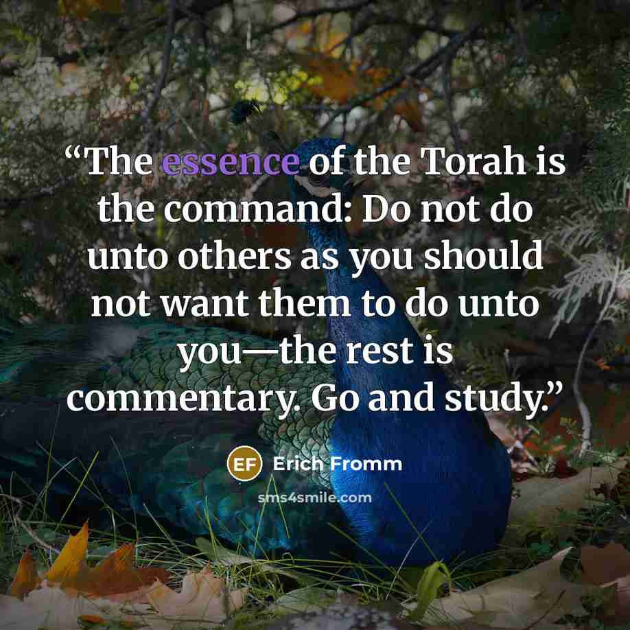 “The essence of the Torah is the command: Do not do unto others as you should not want them to do unto you—the rest is commentary. Go and study.” quote by Erich Fromm