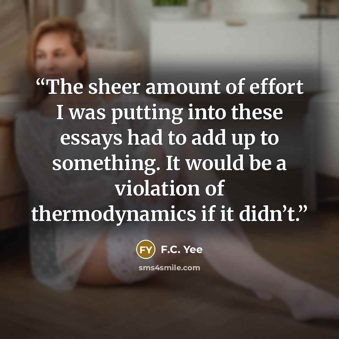 “The sheer amount of effort I was putting into these essays had to add up to something. It would be a violation of thermodynamics if it didn’t.” quote by F.C. Yee
