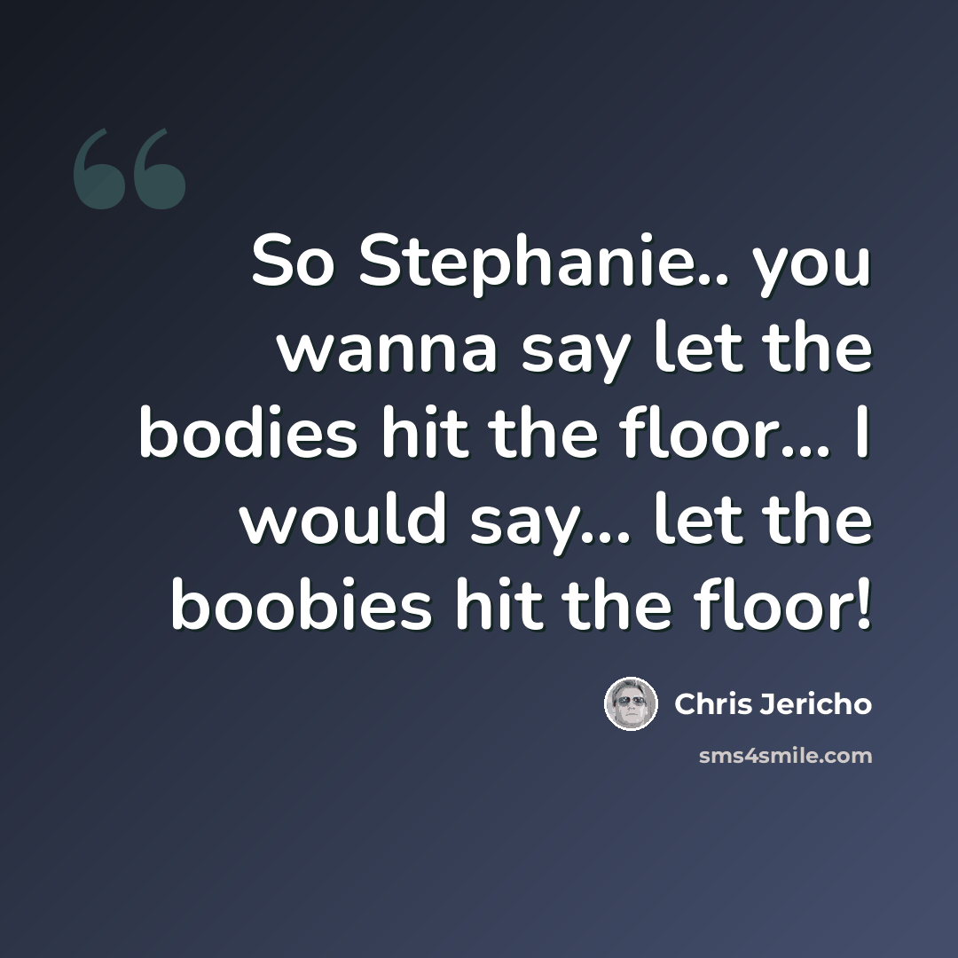 “So Stephanie.. you wanna say let the bodies hit the floor... I would say... let the boobies hit the floor!” quote by Chris Jericho