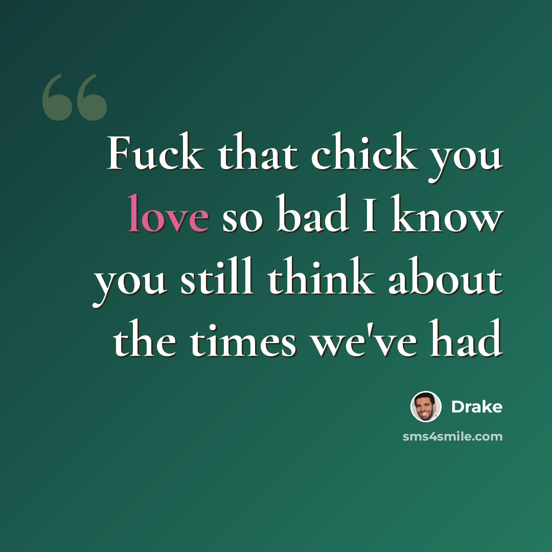 “Fuck that chick you love so bad I know you still think about the times we've had” quote by Drake