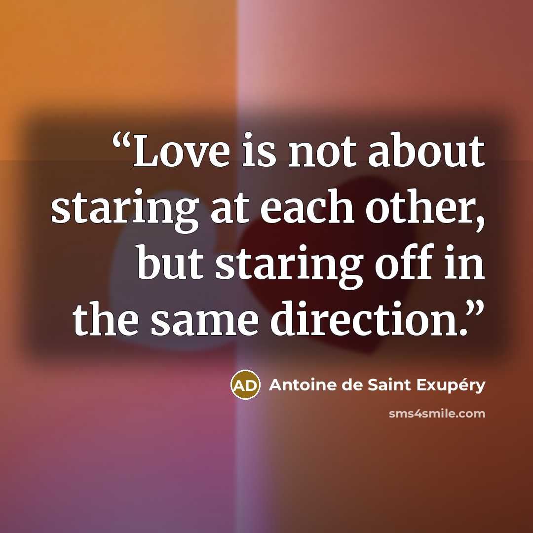 “Love is not about staring at each other, but staring off in the same direction.” quote by Antoine de Saint Exupery