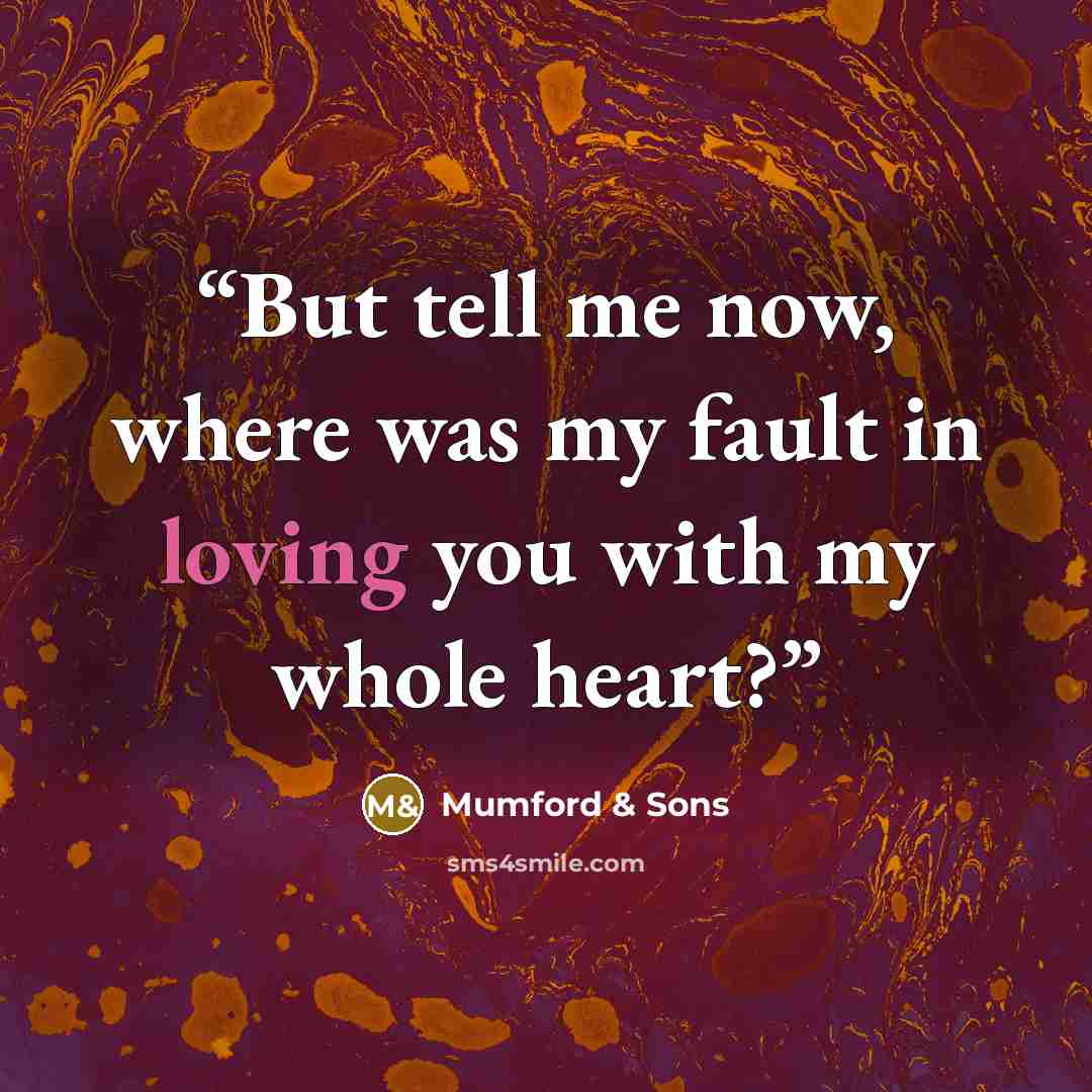 “But tell me now, where was my fault in loving you with my whole heart?” quote by Mumford & Sons