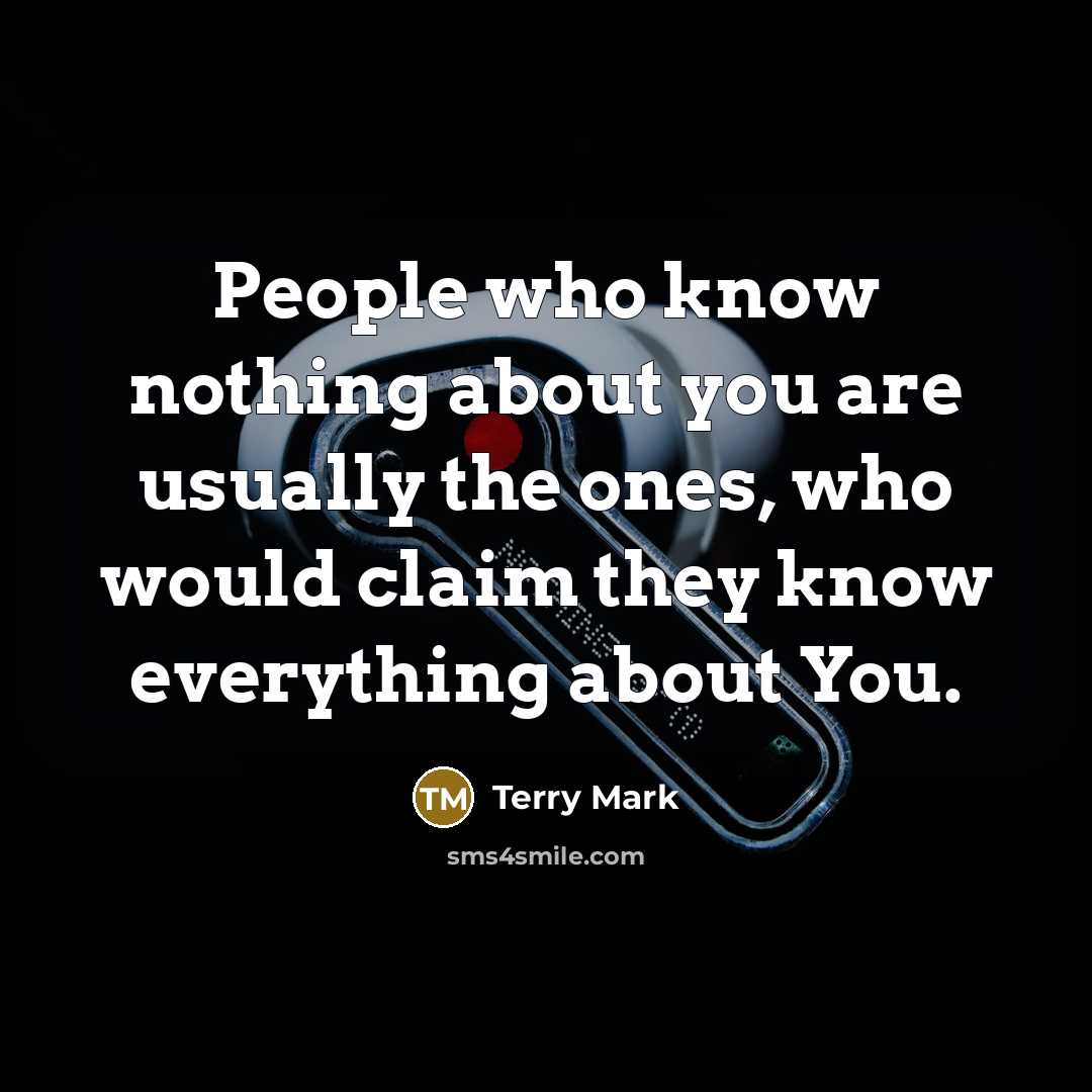 “People who know nothing about you are usually the ones, who would claim they know everything about You.” quote by Terry Mark