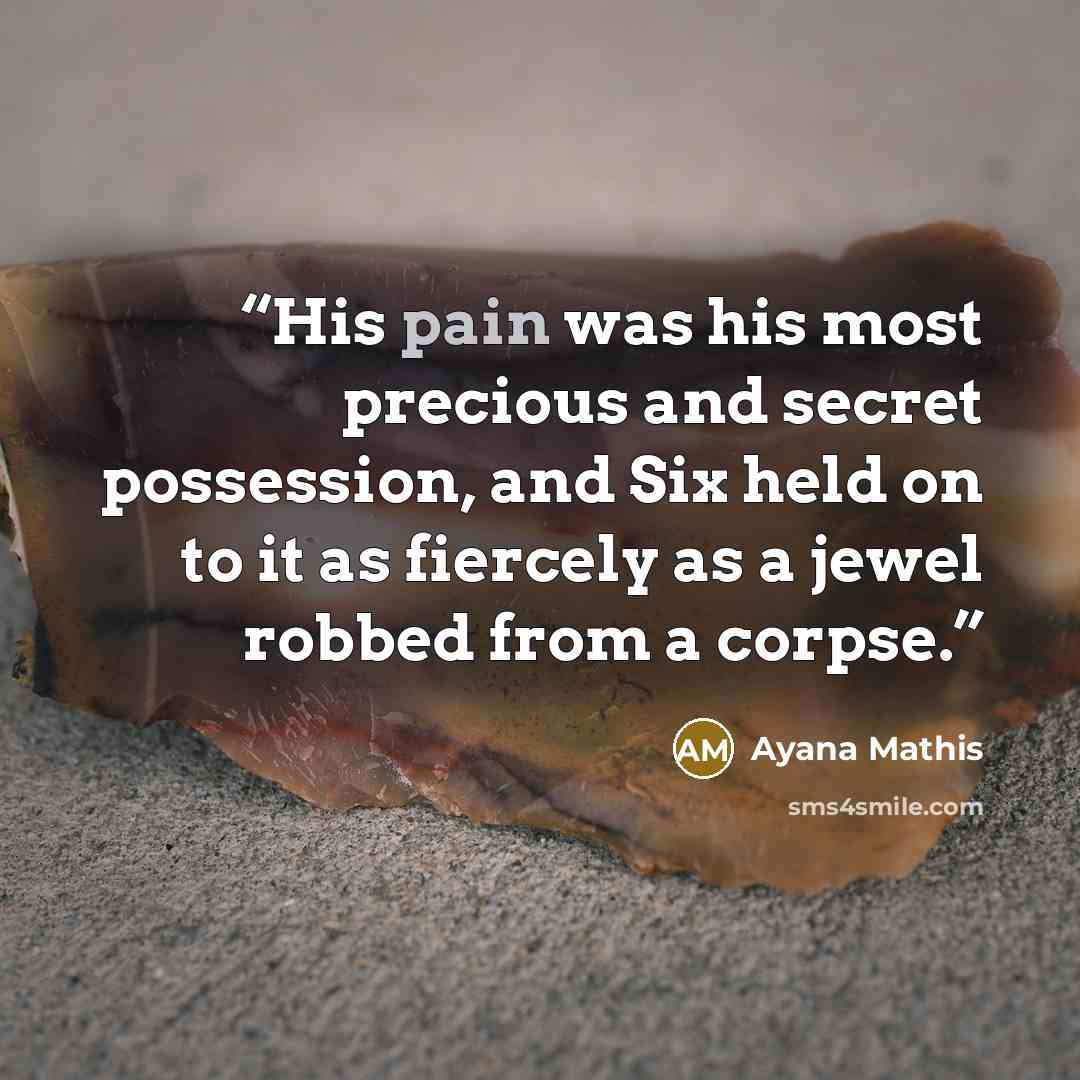 “His pain was his most precious and secret possession, and Six held on to it as fiercely as a jewel robbed from a corpse.” quote by Ayana Mathis
