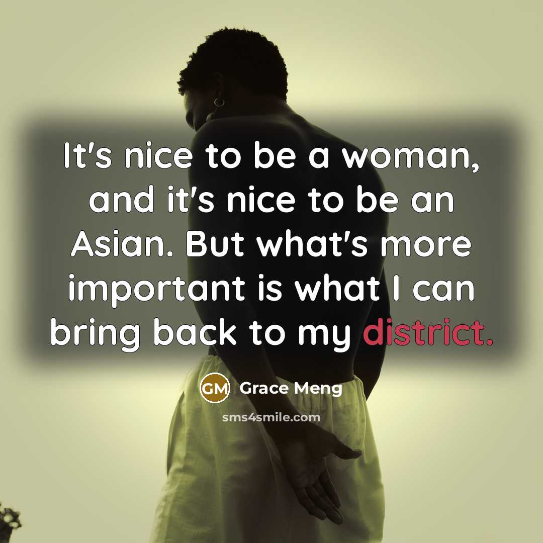“It's nice to be a woman, and it's nice to be an Asian. But what's more important is what I can bring back to my district.” quote by Grace Meng