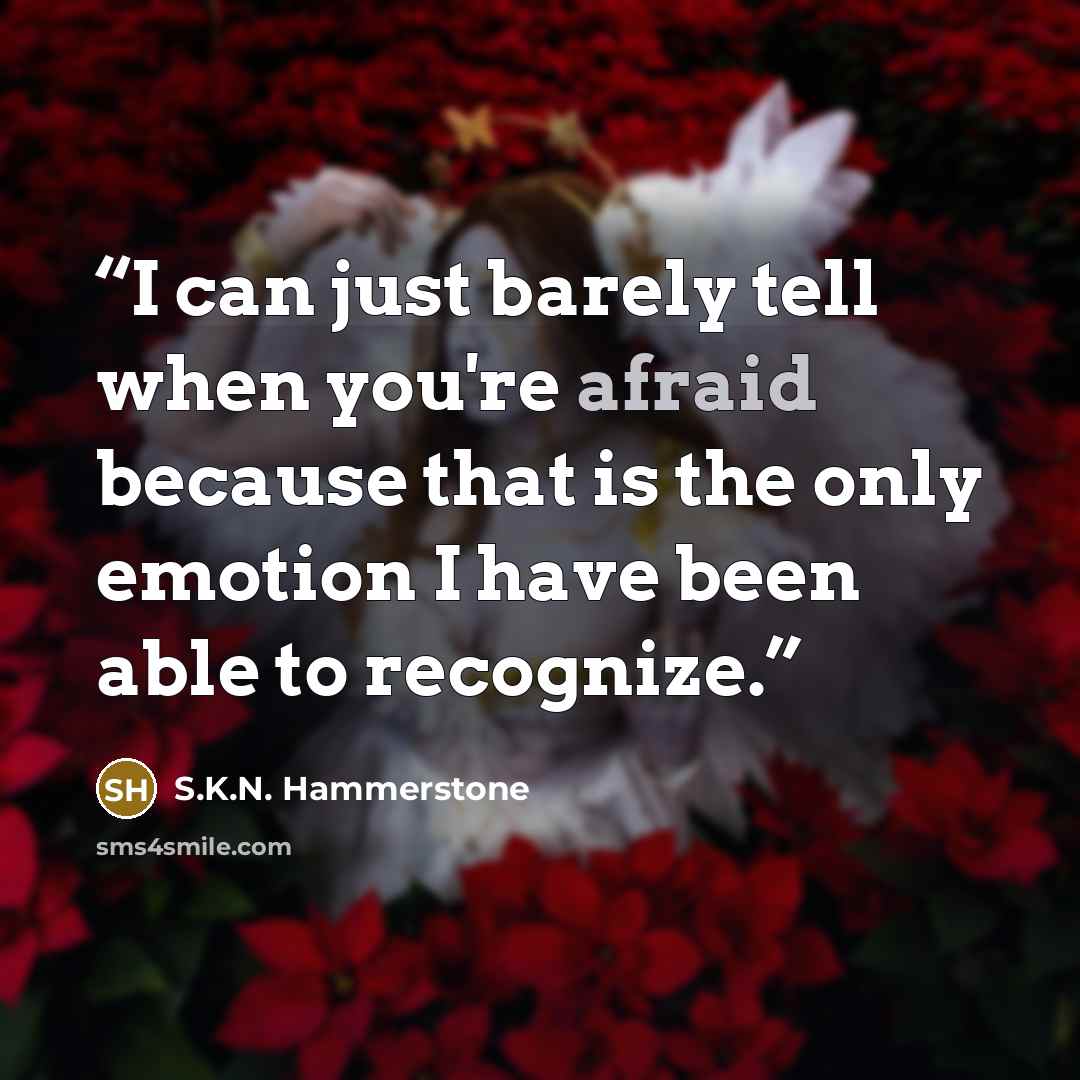 “I can just barely tell when you're afraid because that is the only emotion I have been able to recognize.” quote by S.K.N. Hammerstone