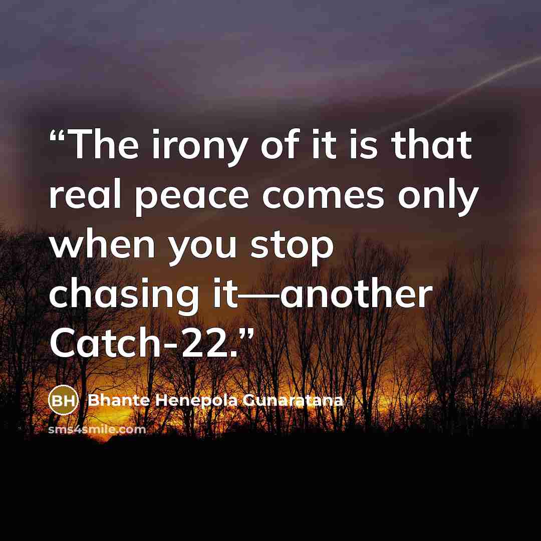 “The irony of it is that real peace comes only when you stop chasing it—another Catch-22.” quote by Bhante Henepola Gunaratana